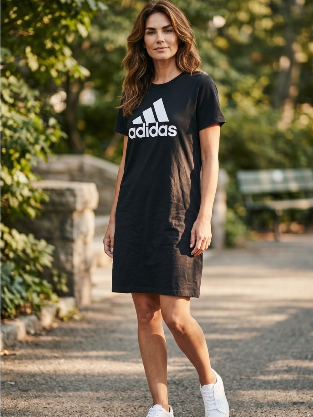ADIDAS Black T-shirt Dress with White Logo - Picture 1 of 3